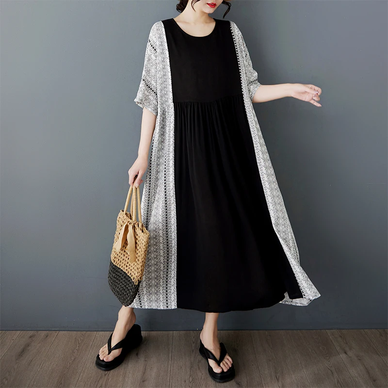 plus Size Loose Casual Dress Hiding Meat Slimming Summer T for plus Size Women Comfortable Breathable Mid-Length Dress