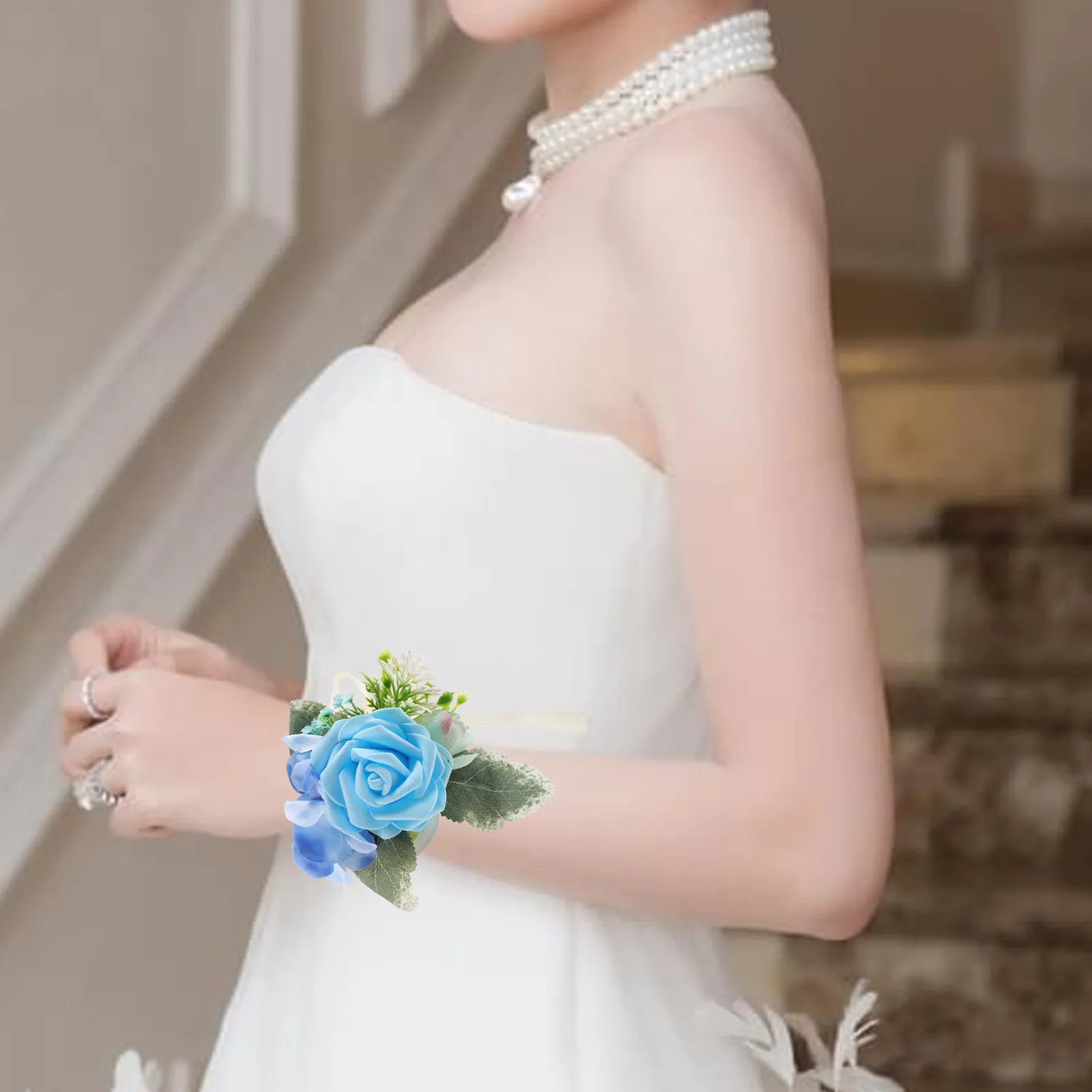 

Свадебный браслет-корсаж на запястье, цветочный браслет для невесты, браслет для подружки невесты с жемчужными бусинами, подарок для вечеринки, танцев, фестиваля