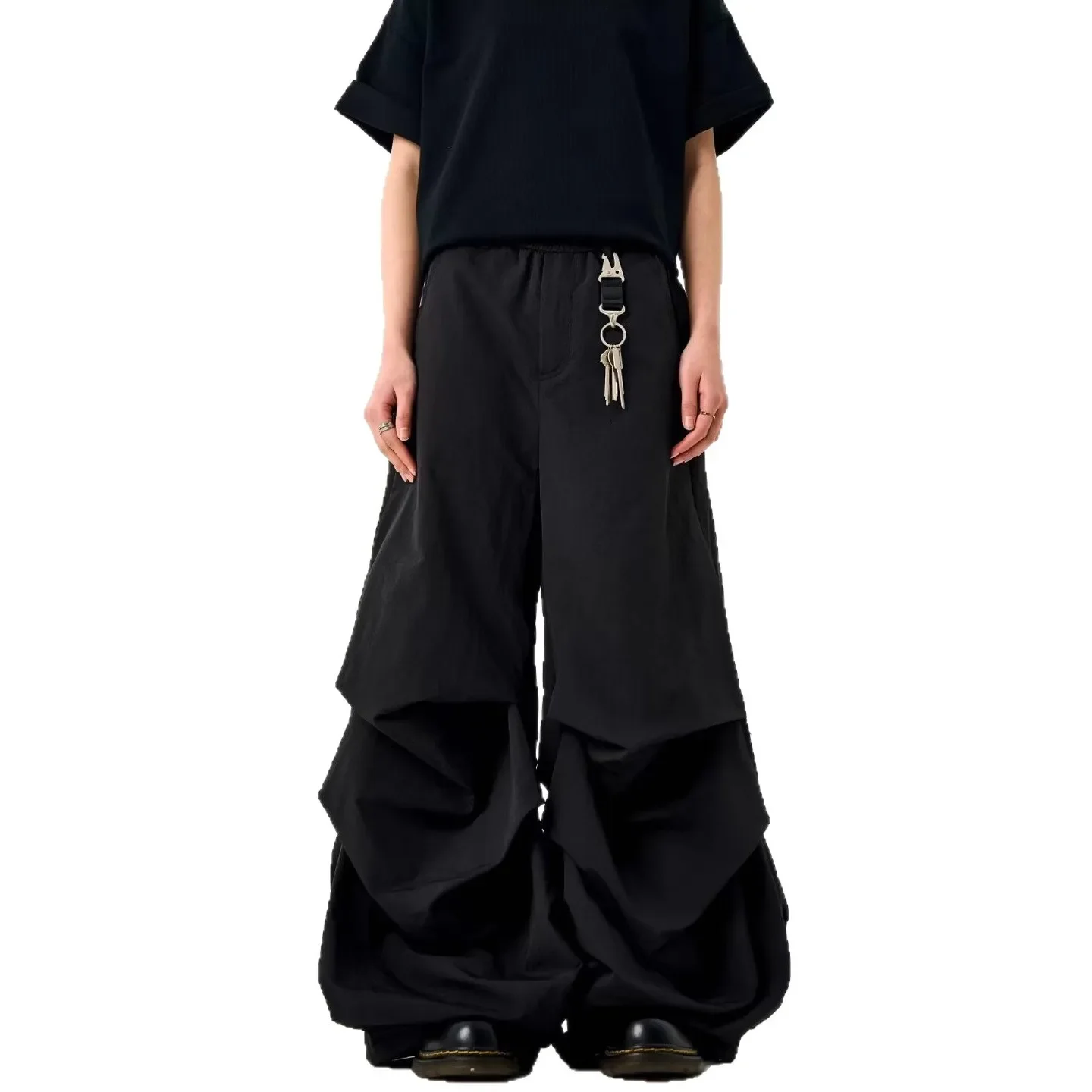 العصرية الأسود مطوية المظلي السراويل فضفاضة سريعة الجافة عارضة السراويل للرجال والنساء الصيف الأمريكية شارع العليا واسعة الساق Lon #5