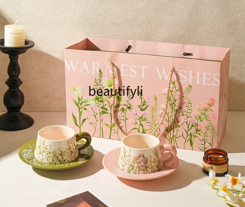 Light luxury coffee cup and saucer set gift box couple matching cup gift mug birthday gift