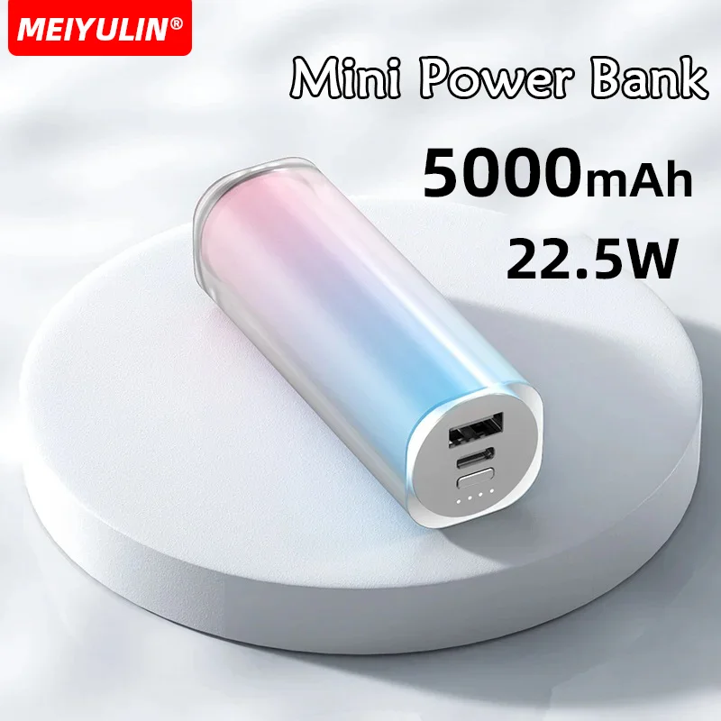 Mini 5000mAh Power Bank USB C Fast Charging External Spare Battery 22.5W Portable Small Powerbank For iPhone Samsung Xiaomi