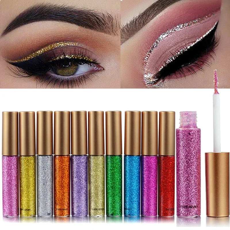 

Heallor Glitter Liquid Eyeshadow Festival Show Makeup Long Lasting Pearlescent Eyeliner Highlight Easy Wear Shimmer Eye Shadow C