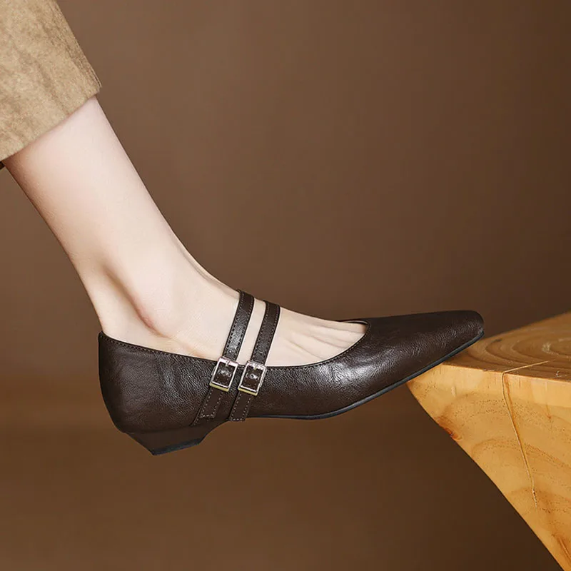 

Облегающие женские туфли Phoentin с перекрестными ремешками, лето 2022, элегантные женские туфли-лодочки на танкетке с острым носком, большие размеры FT4111