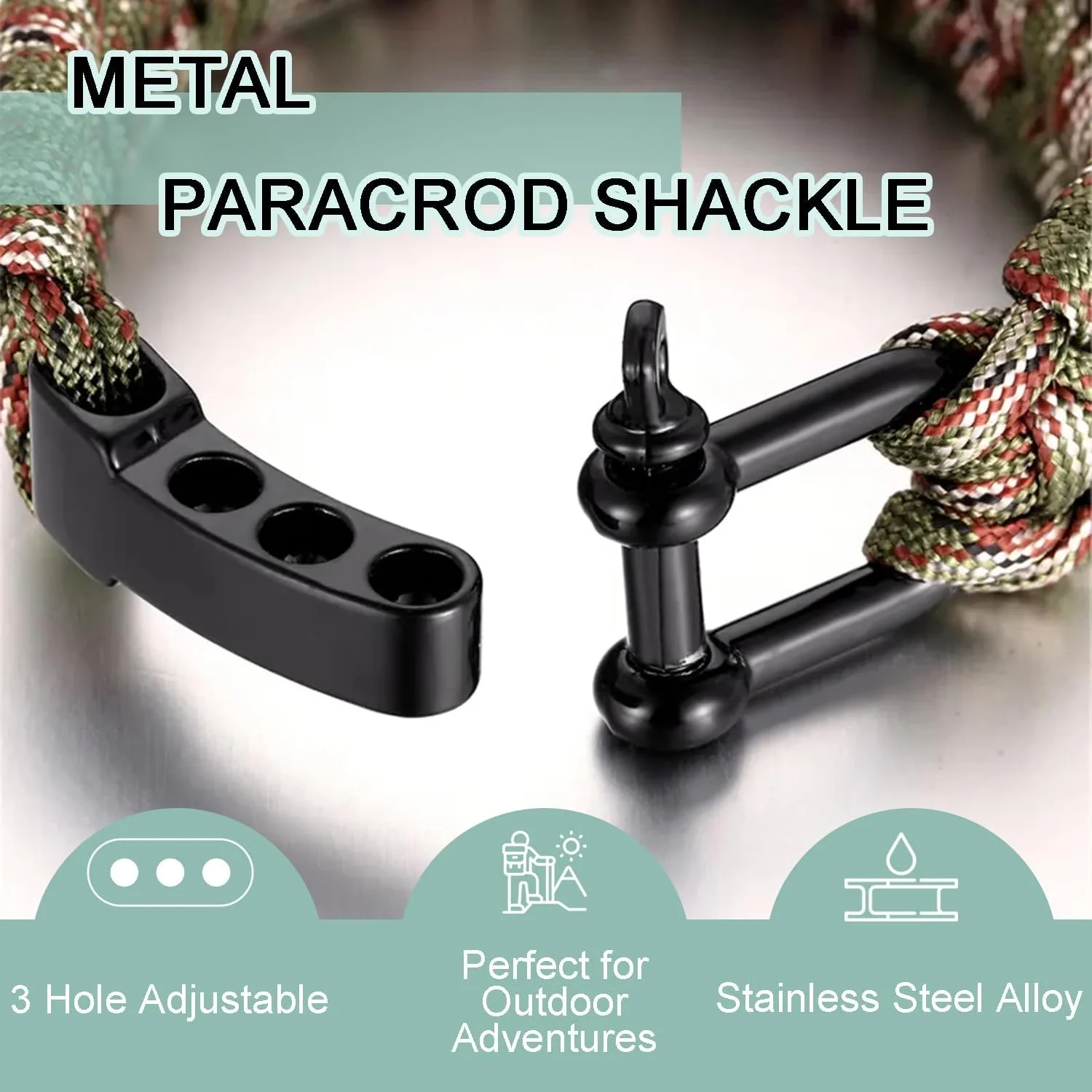 10 Pcs Paracord Bracelet Buckles Adjustable U Buckle Clip for Outdoor Survival Bracelet Wrist Strap U Shackles Black Slivery