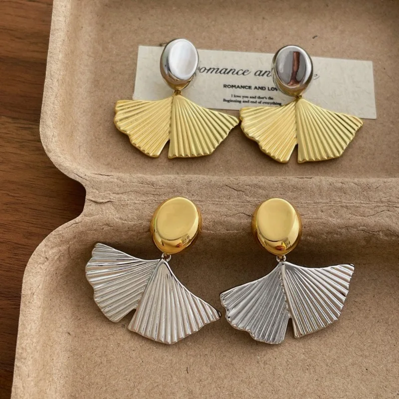 

Minar Temperament Double Color Metallic Folium Ginkgo Leaf Long Dangle Earrings for Women Copper Alloy Statement Daily Jewelry