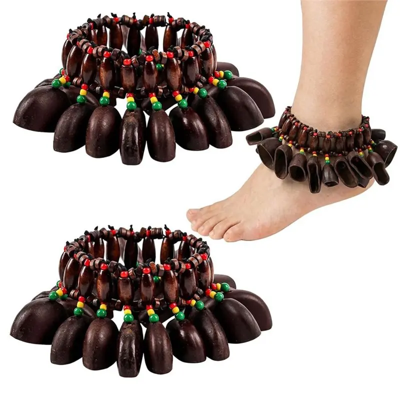 ABVE-2PCS Foot Rattle Shaker Percussion Instrument Seed Shell Dance Bracelet Nut Band Wrist Bells For Dance, Yoga, Meditation