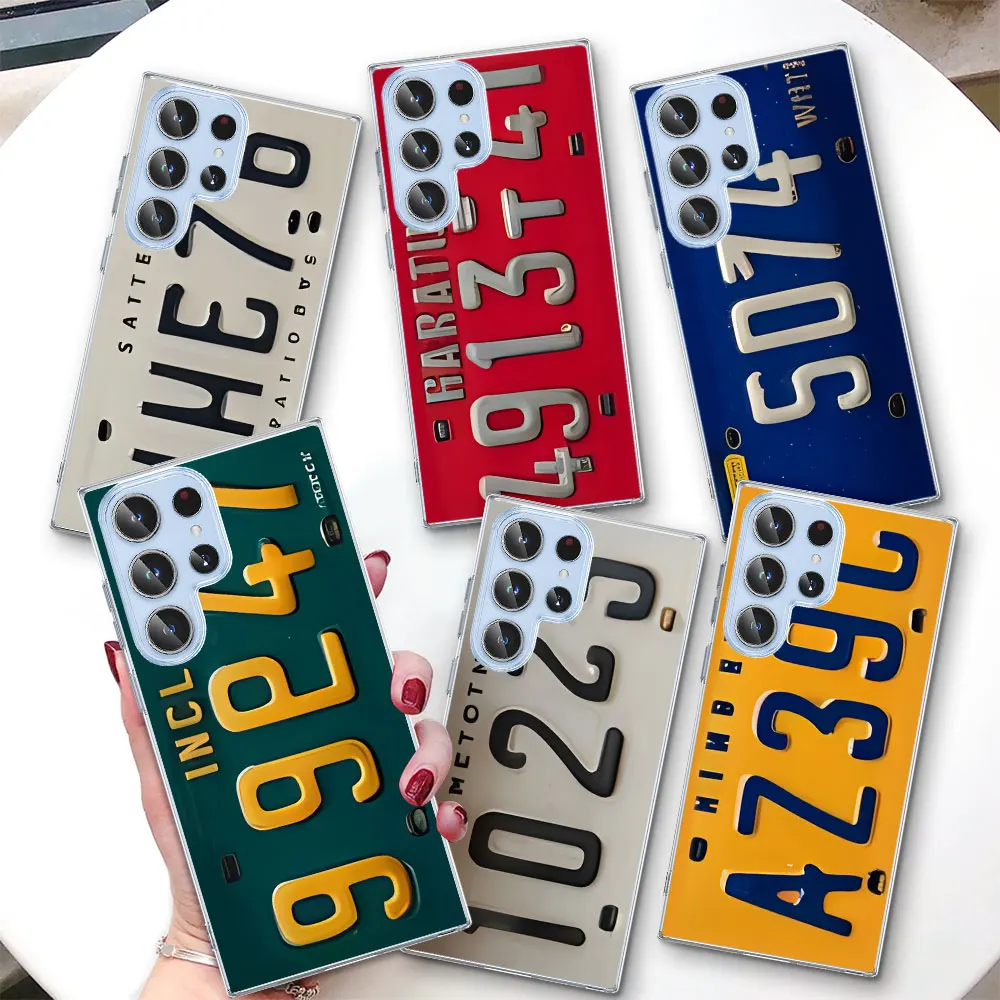 

Retro License Plate Case for Samsung Galaxy S26 S25 Edge S22 S23 S24 S20 Ultra S21 FE S10 Plus Transparent TPU Phone Cover Shell