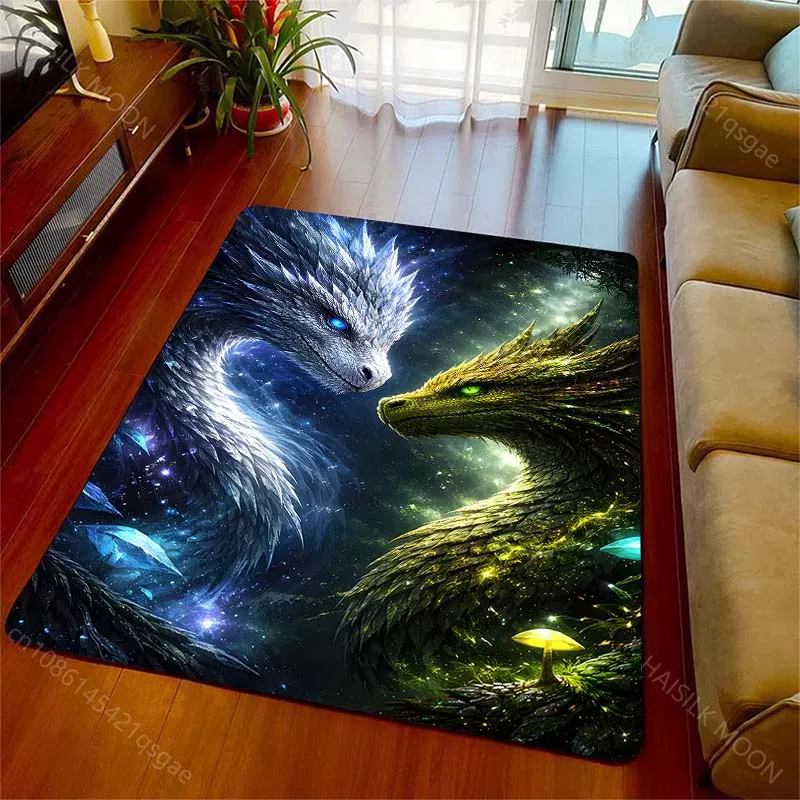 Ice Dragon and Forest Dragon Fantasy Art Print Carpet for Living Room Bedroom Sofa Home Decor Non-slip Mat Luxury Gift