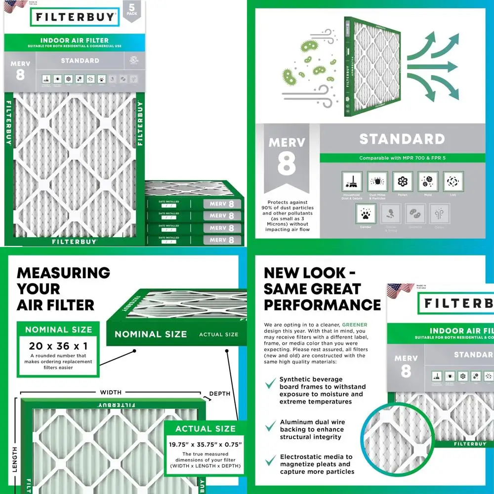 

Воздушный фильтр MERV 8 20x36x1 — 5 шт., замена пылезащиты для печи переменного тока HVAC — электростатические плиссированные фильтры
