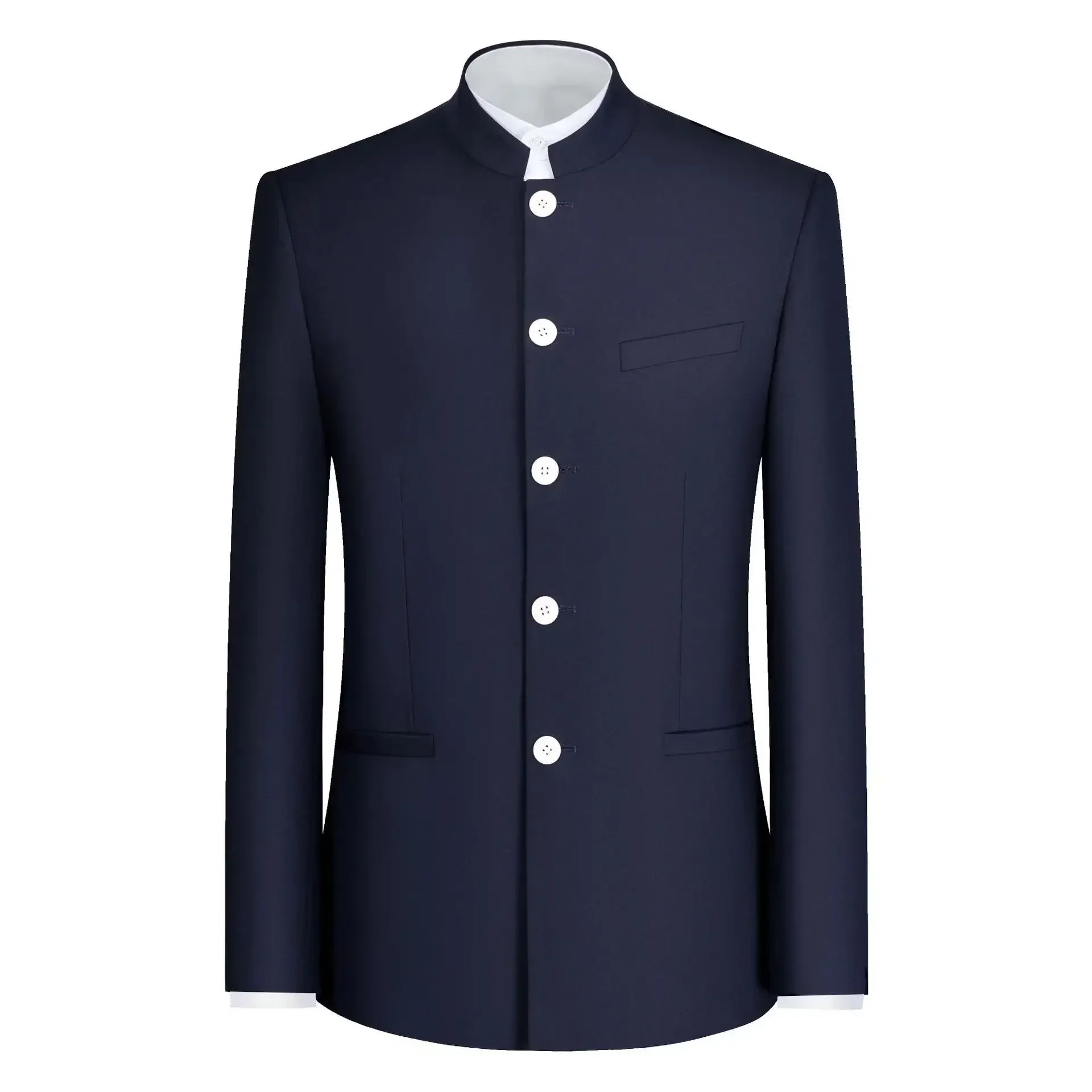Elegant Slim Fit Formal Men\'s Chinese Suit Stand Collar 2 Pieces Suits Formal Traditional Uniform for Wedding Business