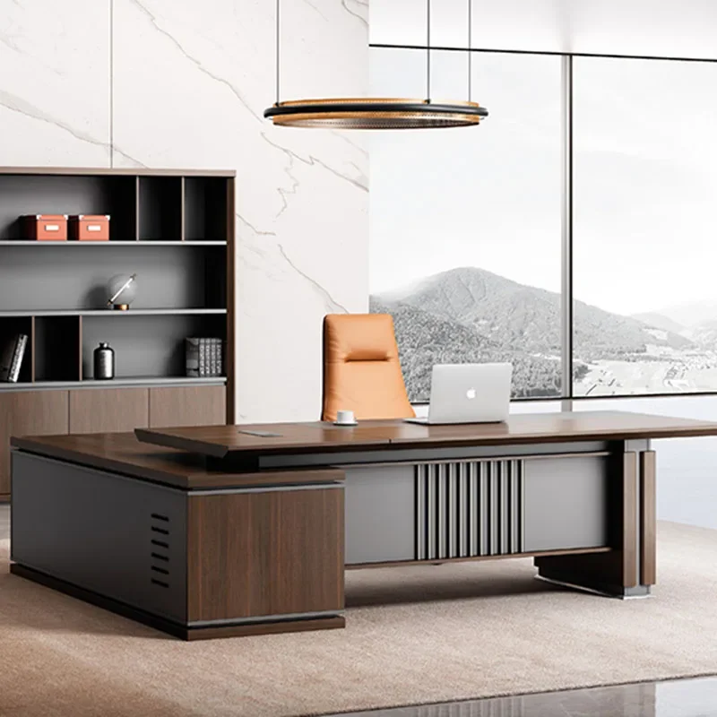 a*-Drawer Wooden Office Desk Computer Lshaped Minimalist Office Desk Luxury Space Saving Oficina Commercial Furniture^