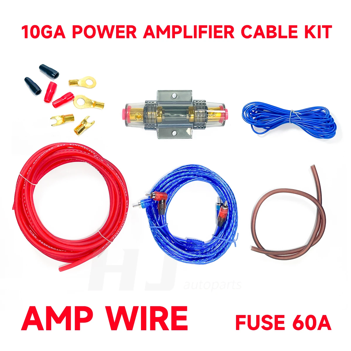 

1kit Car Audio Amp Wiring Cable Kit Sub Woofer Amplifier Bass Speaker Wire Set 10awg Power Cable 60a Fuse Rca Cable