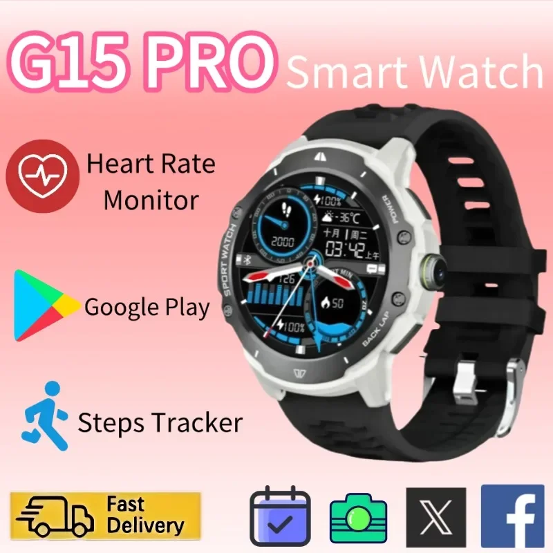 1.43 Inch AMOLED 4G Smart Watch with 2MP Camera GPS WiFi Heart Rate Tracker Step Counter 8GB 128GB Memory Android for Men Women