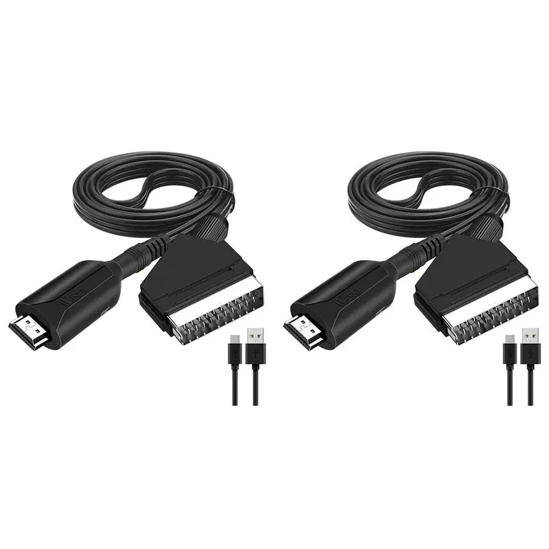 2X WIISTAR -Compatible To SCART Adapter Video Audio Converter For PAL/NTSC HD TV DVD Box Signal Upscale Converter
