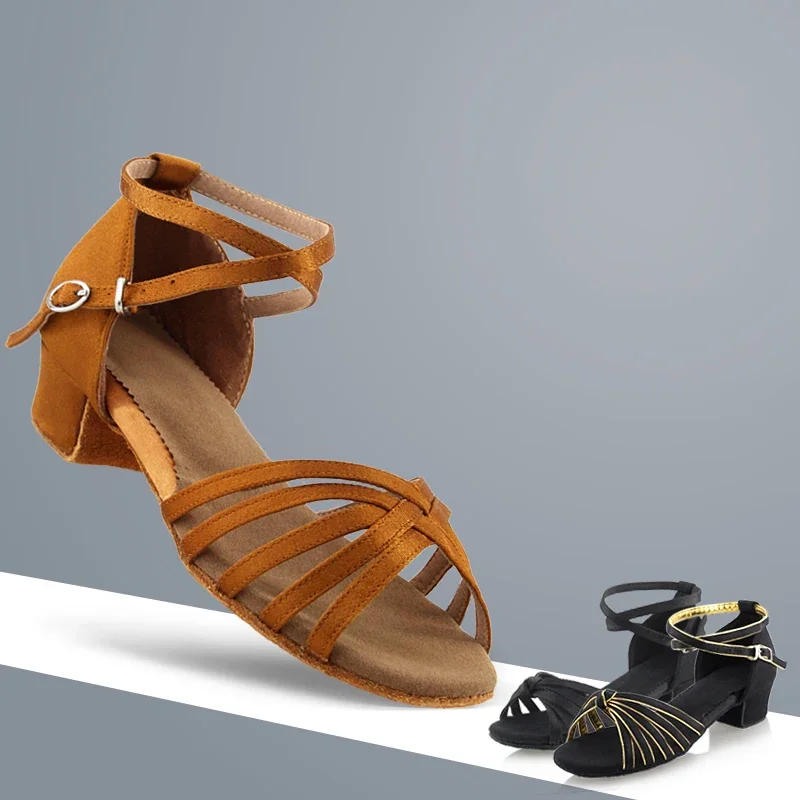 Girls Satin Latin Shoes Low Heel Ballroom Dance Shoes Adult Tango Salsa Shoes for Practice Toddler Latin Dance Shoes Performance