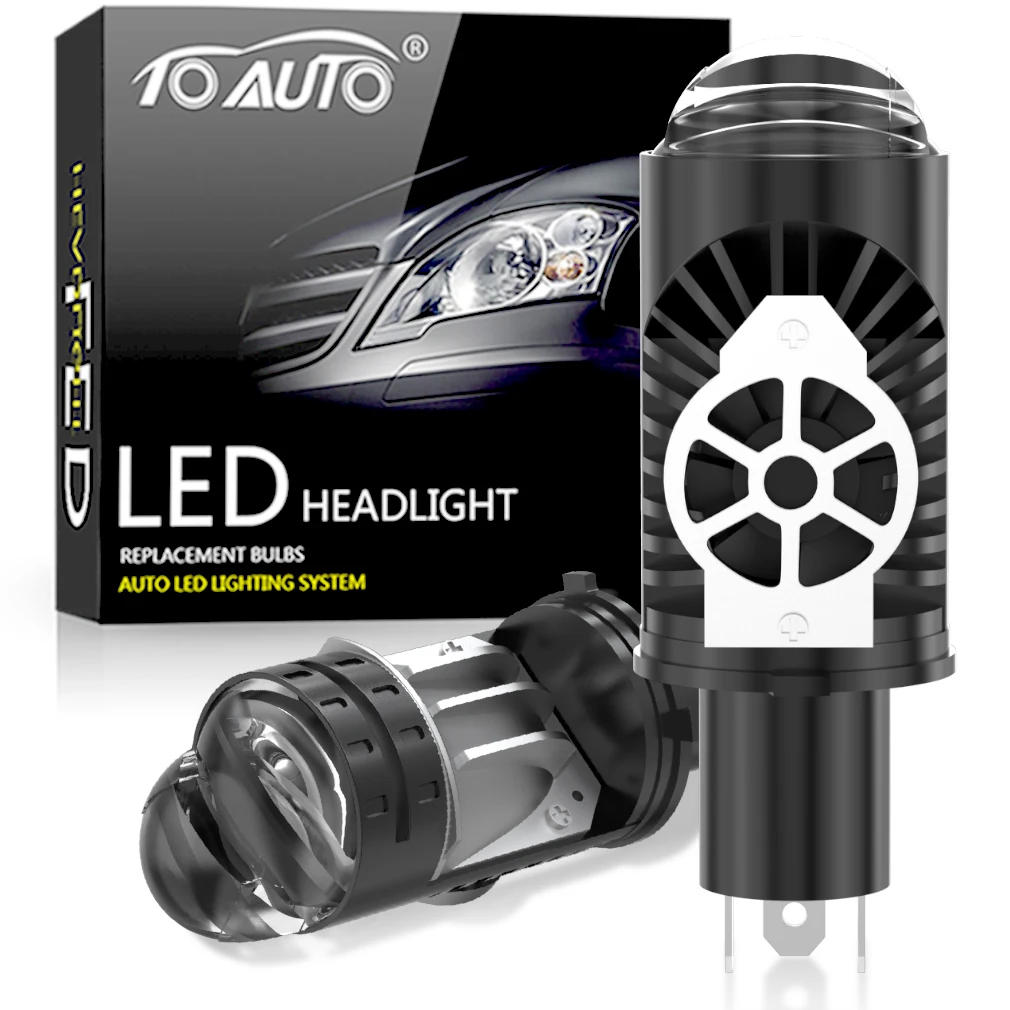H4 Projector Lens LED High Low Beam Car Headlight Bulbs Canbus Auto Motorcycle LED Lamps With Lens Turbo Perfect Cut-off Line