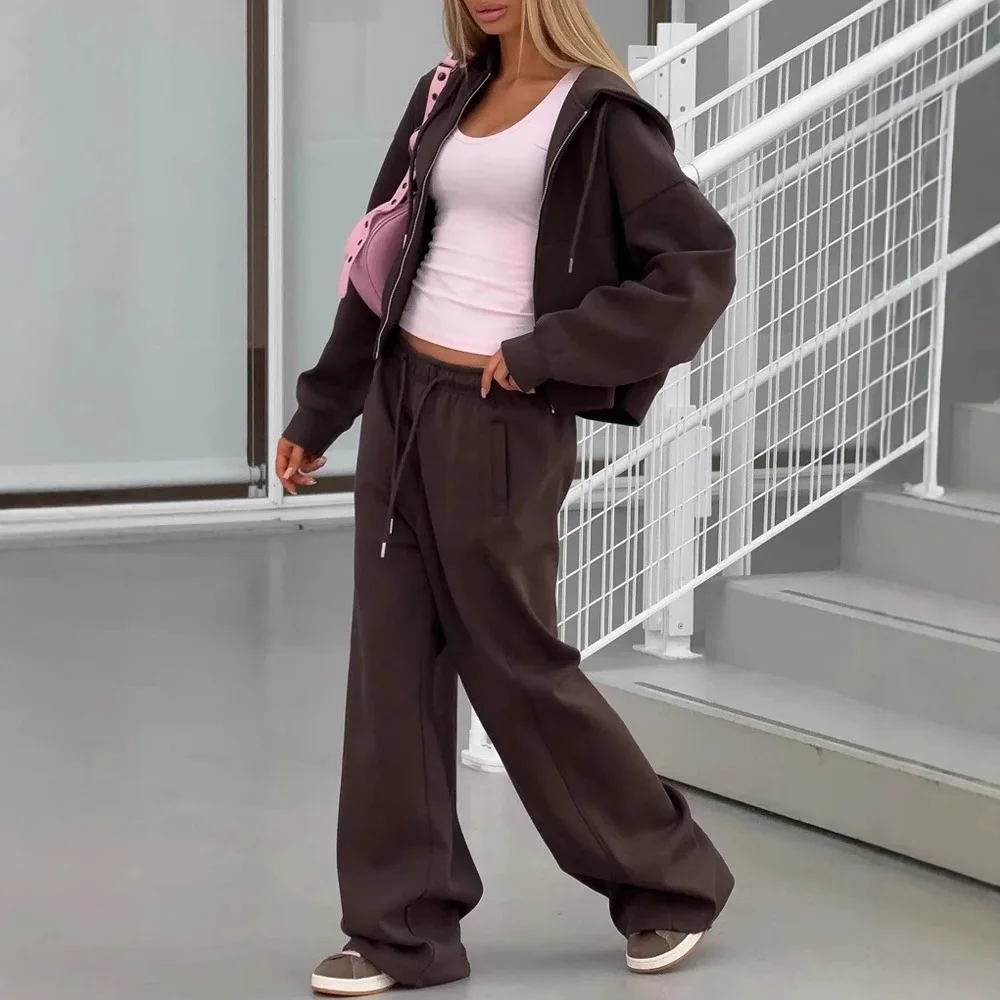 Autumn Women's Zip Up Hoodie and Pants Two Piece Set Winter Casual Loose Women's Bomber Jacket Sweatshirt Sportswear Set Y2k