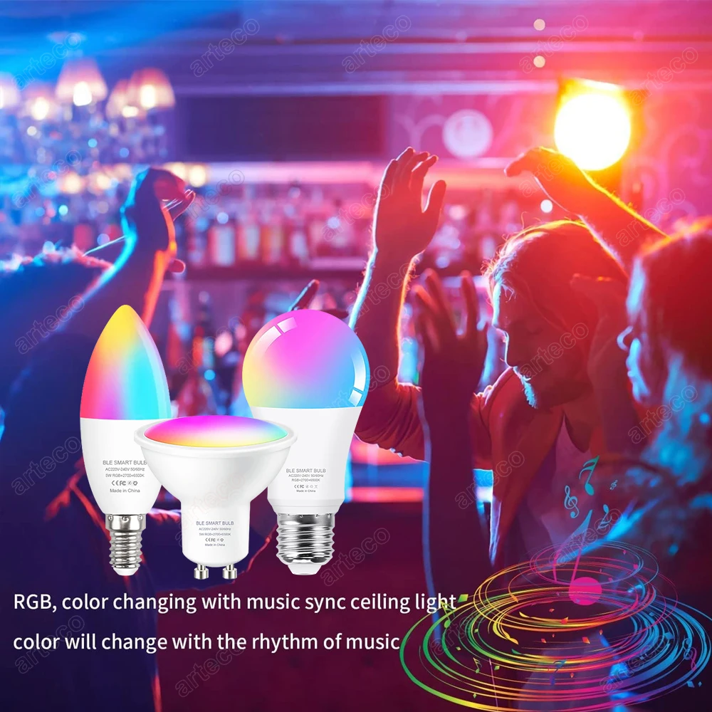 Tuya Smart Life E14 GU10 E27 WiFi Bluetooth Smart Led Light Bulbs 5W RGBCW LED Lamp 220V Ściemnialna lampa świecowa do pokoju — zdjęcie 4