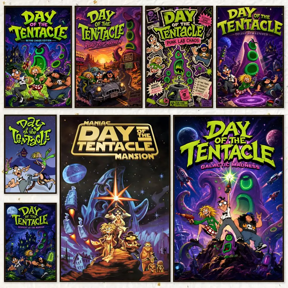 Game Action Day of the Tentacle Poster HD Waterproof Wall Art Posters Self Adhesive Bedroom Living Room Home Decor Gift
