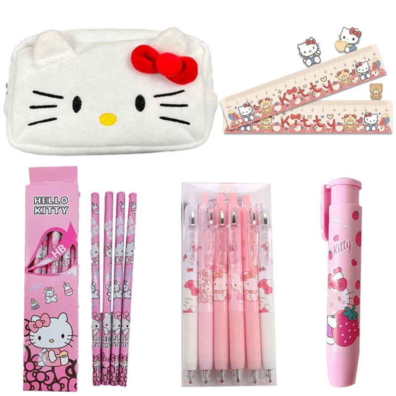 New Hello Kitty Pencil Case Cute Pencil Kawaii Cartoon Ruler Child Cartoon Anime Eraser Children School Supplie Birthday Gifts