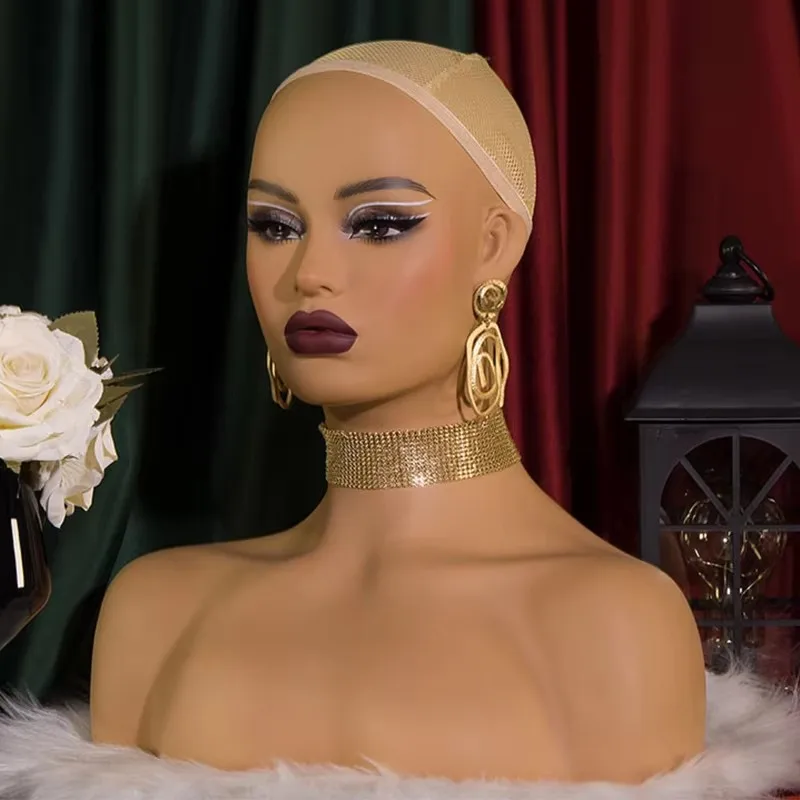 Square Face Mannequin Head With Shoulders Realistic Wigs Display Head With Freckle Dummy Head For Wigs Pvc Female Manikin Head