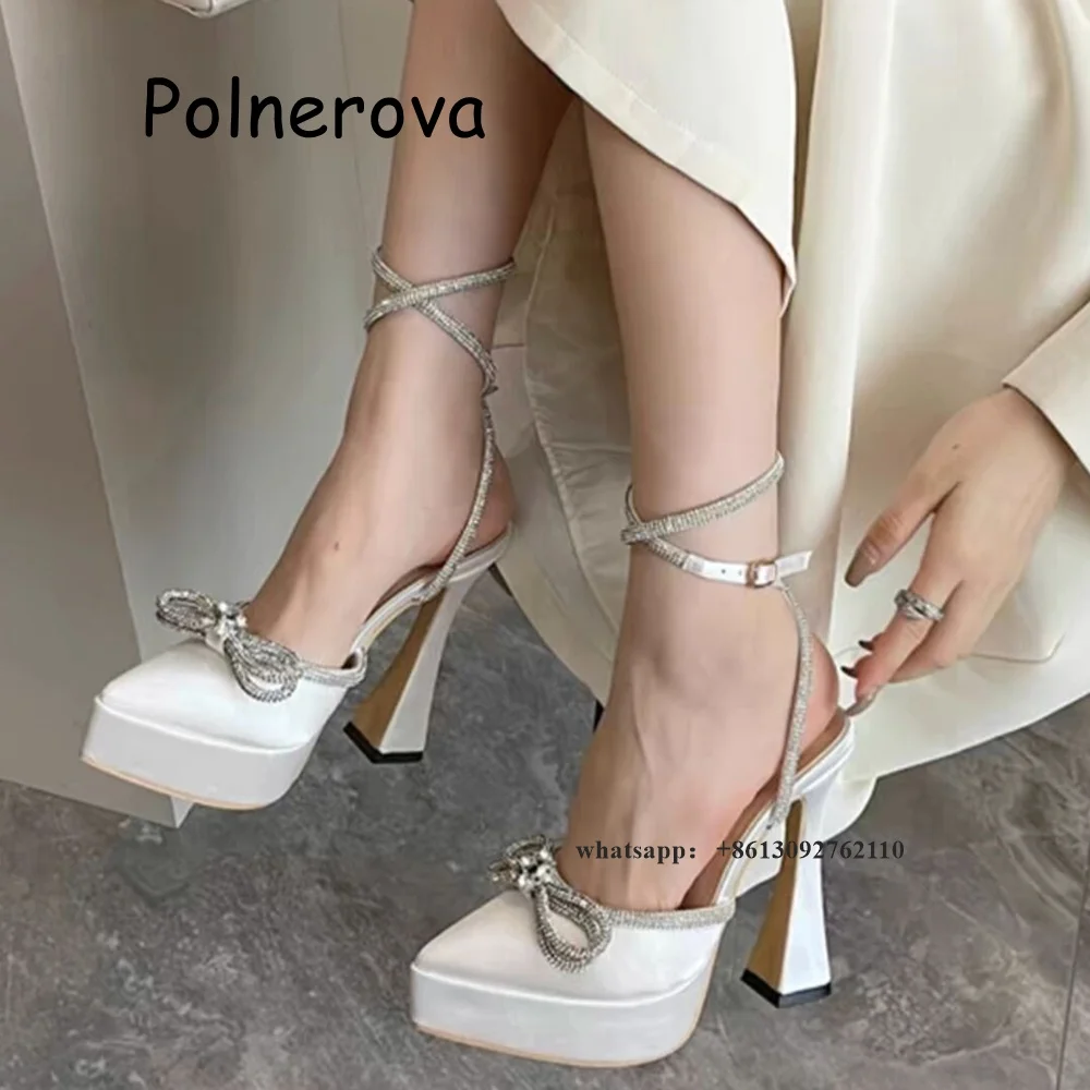 Love Rhinestone Sandals Platform Strange Style Glass Heel Women's Shoes Summer One-Line Buckle Sweet Girls Runway Look Sandals