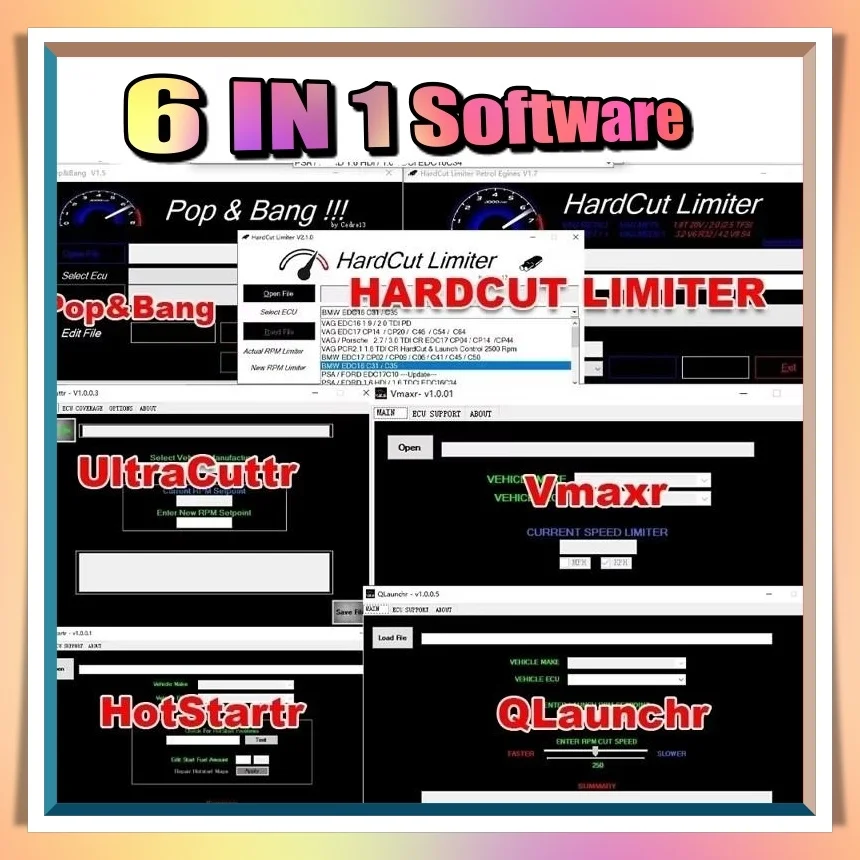 

Car tool Hard Cut Limiter Diesel + Petrol Engines + Pop&Bang + HARDCUT LIMITER VMAX+ HotStartr + QLaunchr Software 6iN1 PACKAGE