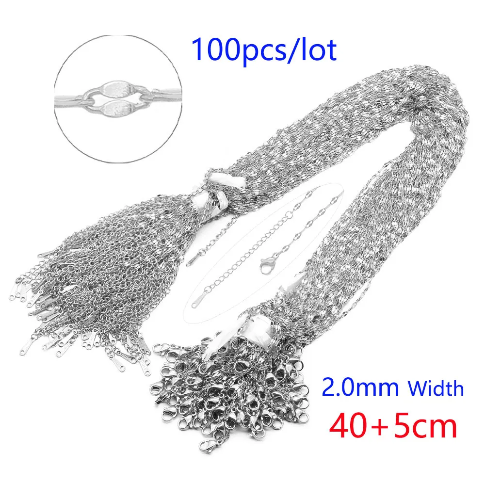 100pcs/lot Bulk Wholesale 304 Stainless Steel Cable Link Rolo Chain Necklace