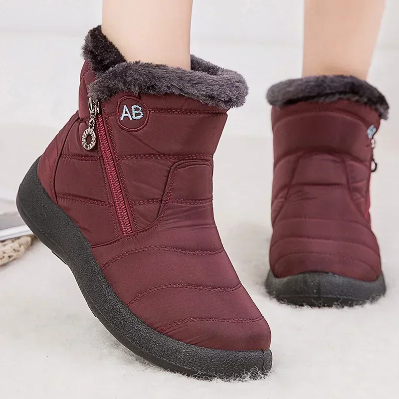 Botas de nieve impermeables para Mujer, zapatos informales de diario, ligeros, de algodón, al tobillo, invierno, 2024