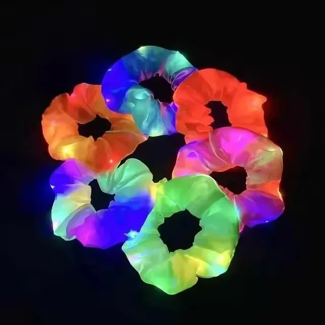 20 قطعة/الوحدة LED مضيئة Scrunchies هيرباند ذيل حصان حامل أغطية الرأس مطاطا الساتان العصابات الشعر فتاة إكسسوارات الشعر للحزب
