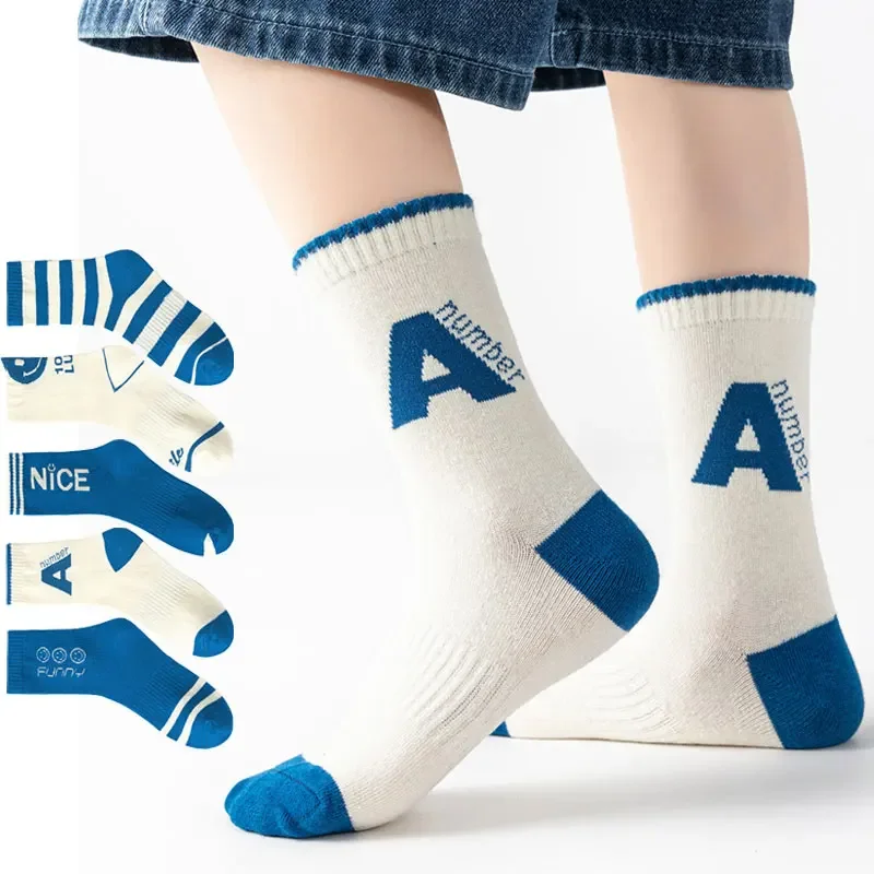 

5 Pairs High Quality Children Cotton Socks Korean Autumn Winter Breathable Comfortable Boys Girls Sports Socks Teenager Socks