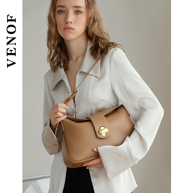 Women\'s Bag Genuine Leather Bags for WomanVintage Saddle Bag Small Shoulder Bag Female Luxury Causal Underarm Dating Bags Venof