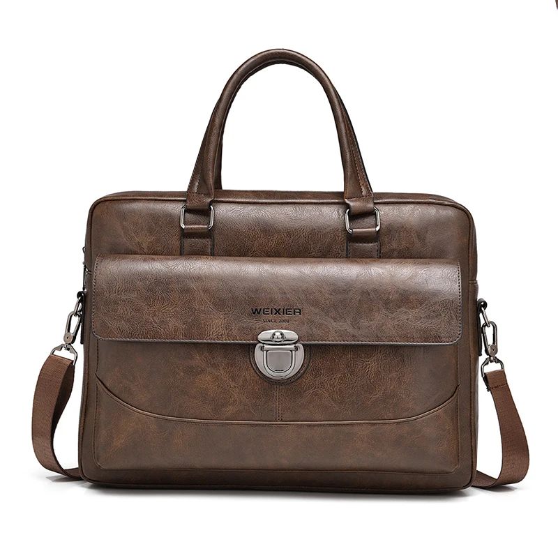 

PU Leather Briefcase for Man Handbag Executive 15.6 Inch Laptop Portfolio Shoulder Business Vintage Messenger Computer Bag