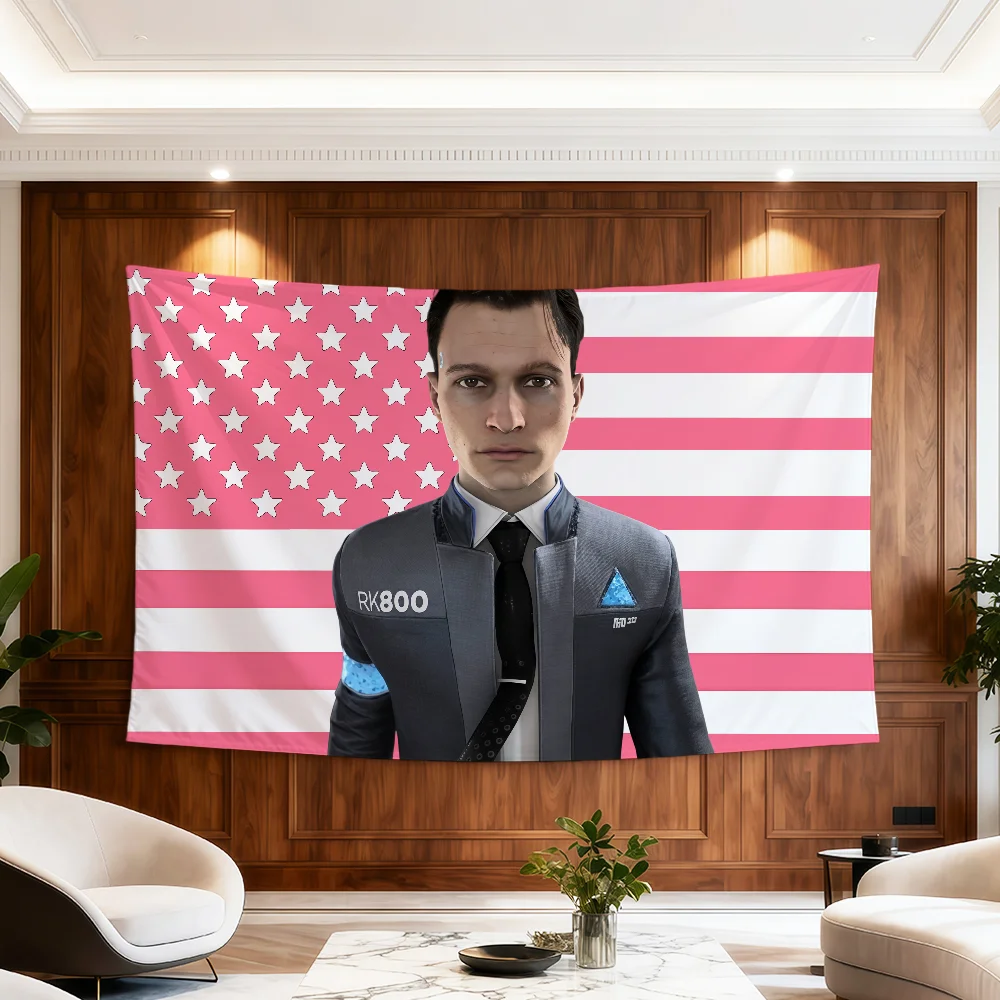 Game D-Detroit Become Human C-Connor Flagge für Zimmer, Wohnheim, Party, Hogar, Nachttisch, Wohnzimmer, Wandbehang, Gartendekoration, Banner, Geschenk – Detail 6