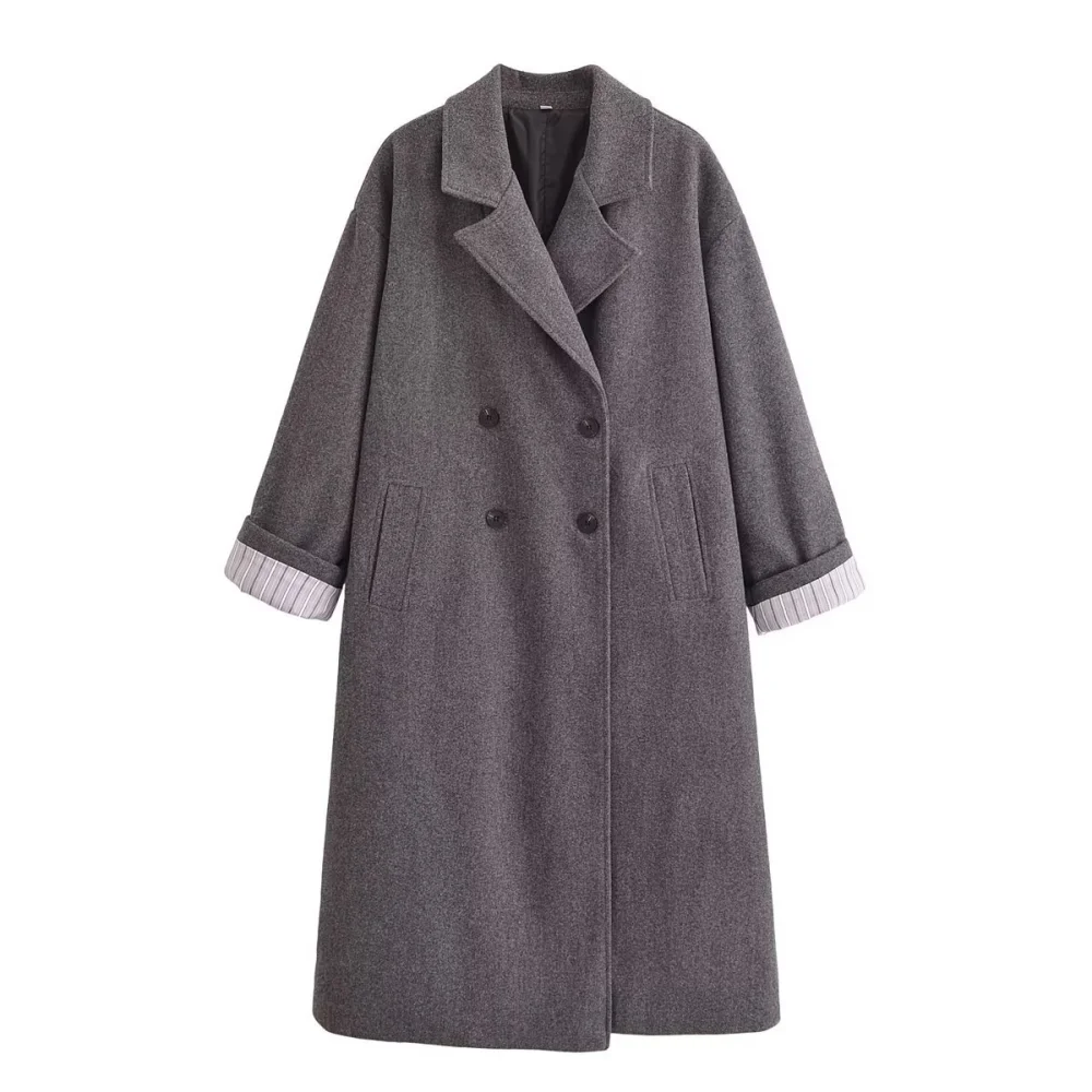 

Женское свободное пальто с воротником и длинными рукавами, двухрядные карманы на пуговицах, осенне-зимняя новая модная куртка