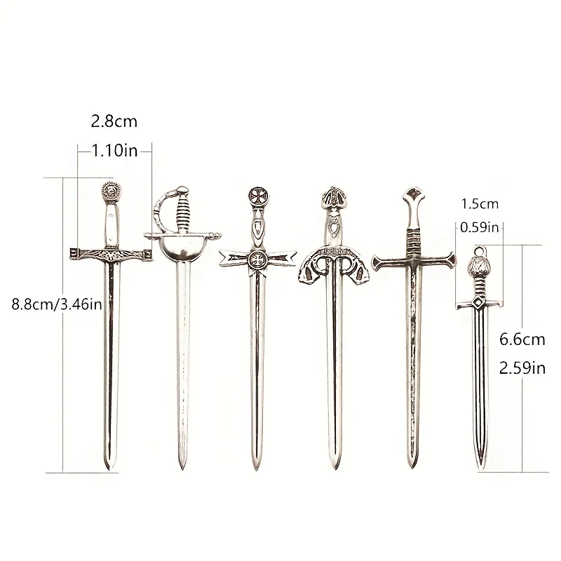 6pcs/set Antique Swords Knife Bookmark Set Retro Charms Metal Book Marks Reading Book Clips Markers Craft Supplies