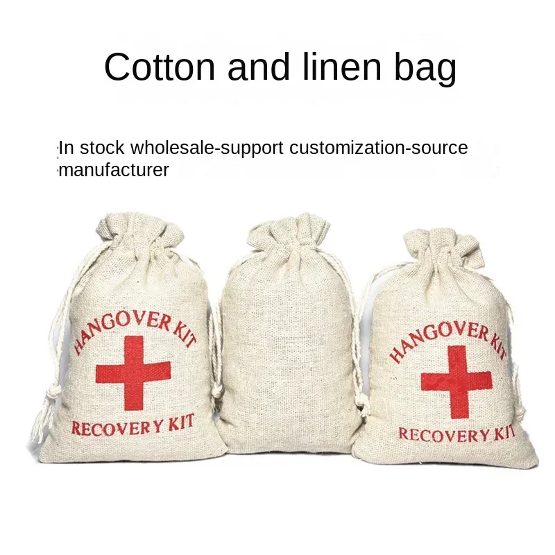 100Pcs Cotton and Linen Cloth Bag Emergency Bag Party Hangover Bag, Red Cross Hangover Kit Hangover Kit Bags