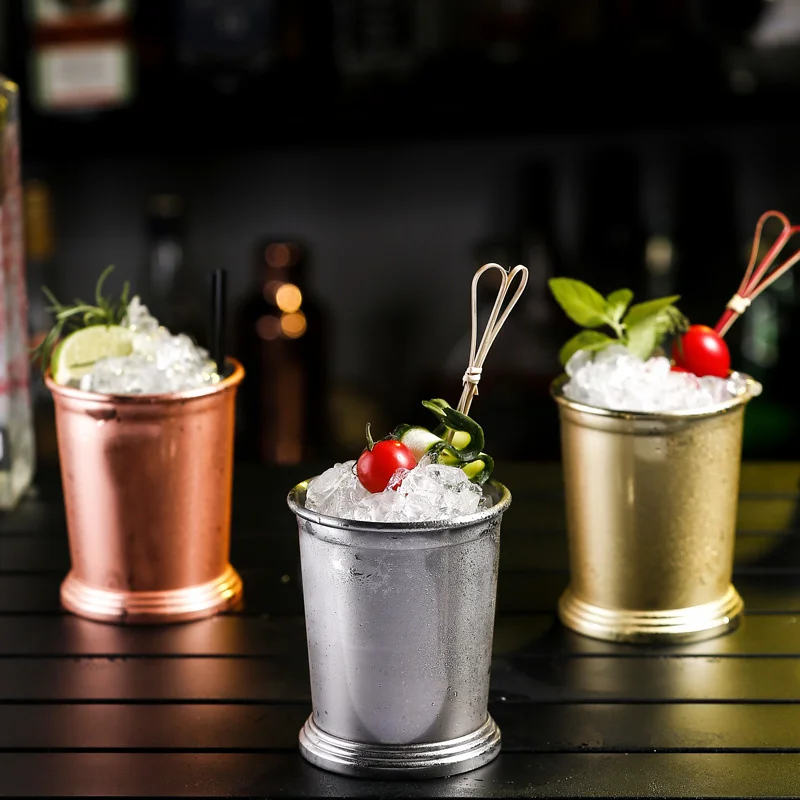 

2 Pcs 350ml Silver Mint Julep Steps Cup Stainless Steel Cocktail Glasses Party Shatterproof Metal Wine Tumbler Moscow Mule Mug