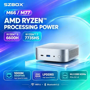 SZBOX M66 M77 Gaming Mini PC Ryzen 5 6600H Ryzen 7 7735HS LPDDR5 NVMe SSD 2.5G LAN WiFi 6 BT5.2 USB C 4K
