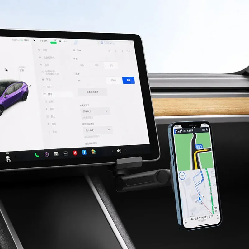 

Car Phone Holder Support Arm For Tesla Model Y 20-24 Model 17-22 Magnetic Mobile Stand Magsafe Hidden Flippable Bracket