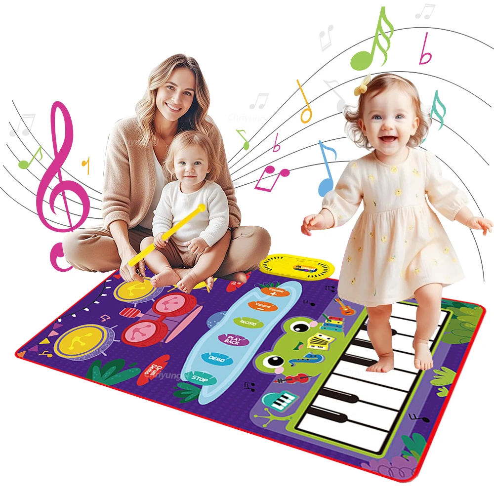 2 in 1 Piano Mat for Kids Keyboard & Jazz Drum Musical Mat Touch Play Carpet Baby Toddlers Music Instrument Montessori Toys Gift