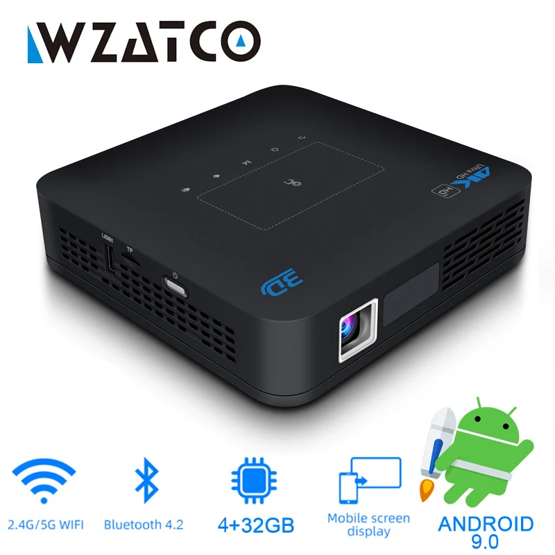 WZATCO P15 DLP 3D 4K Projector 300inch Home Cinema support Full HD 1080P 4+32GB Android 5G WIFI Video Beamer MINI Home Projector