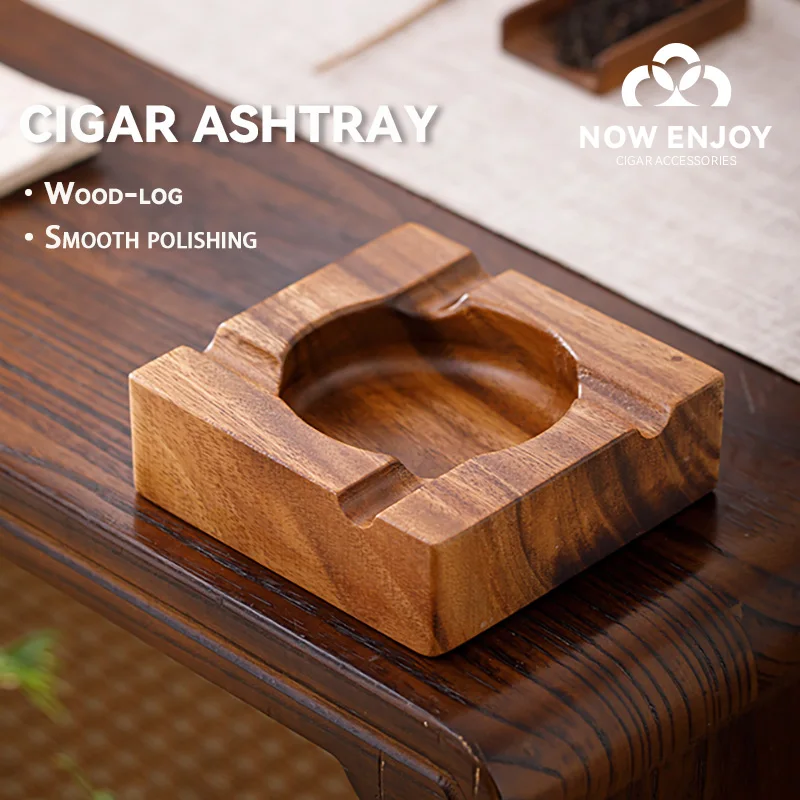 Walnut Solid Wood Cigar Ashtray  Big Groove Tobacco Cigarettes Ashtray Smoking Accessories Men's Gift