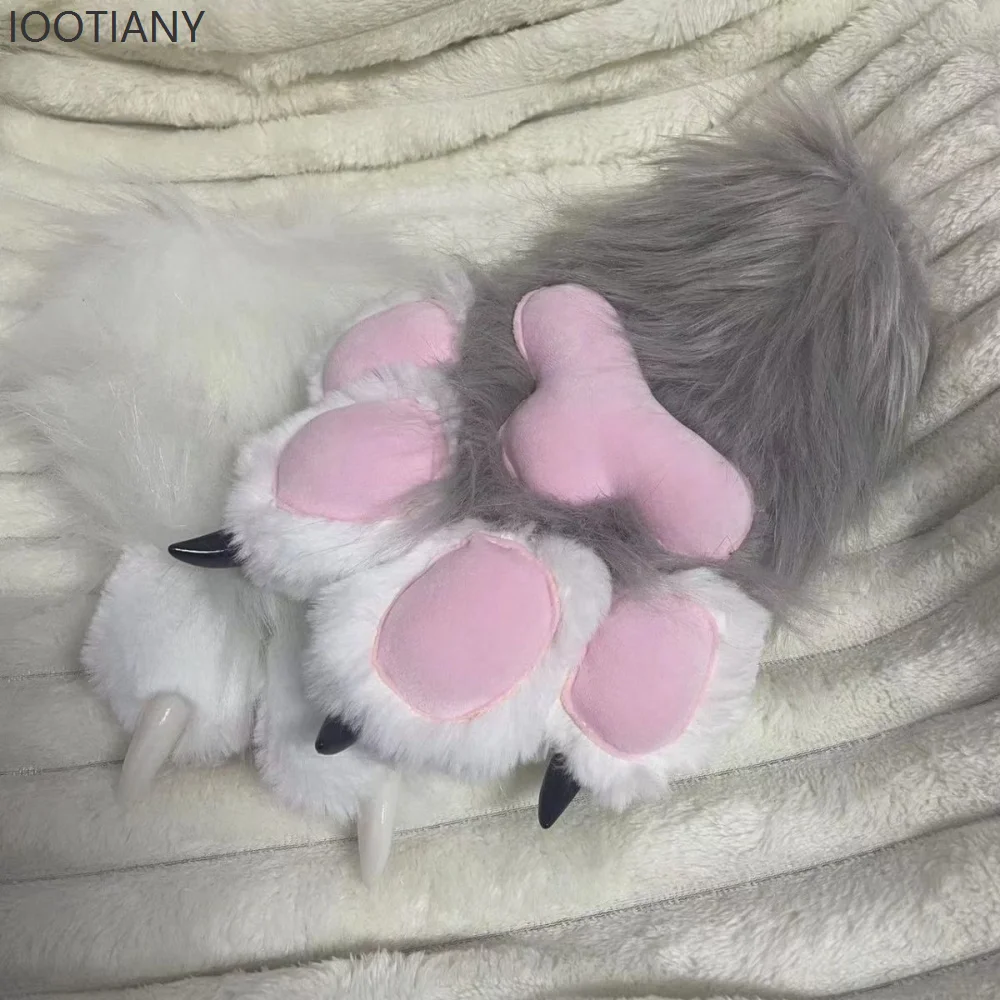 

CosplayColorful Furry Animal Paws Nail Gloves Cosplay Costume Wearable Furry Animal Paws Halloween Party Stage Role Playing Prop
