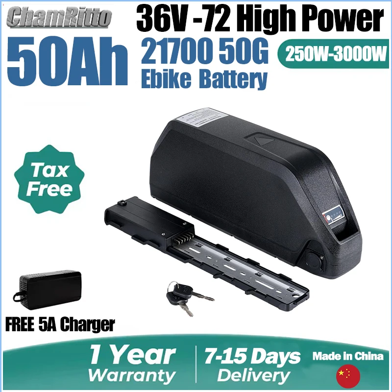 

48V 30AH Electric Bike Battery 21700 Cells 60V 52V 50ah 35ah Bike Down tube Polly 72V 40AH Scooter E-Bike Battery Pack 250-3000W