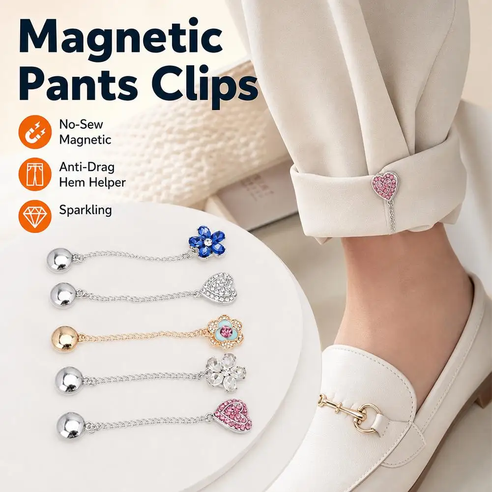 Magnetic Pants Leg Shortener Clip Rhinestone Heart Chain Cuff Hem Adjustable Buckle Anti Drag Trouser Jeans Tightener Tool