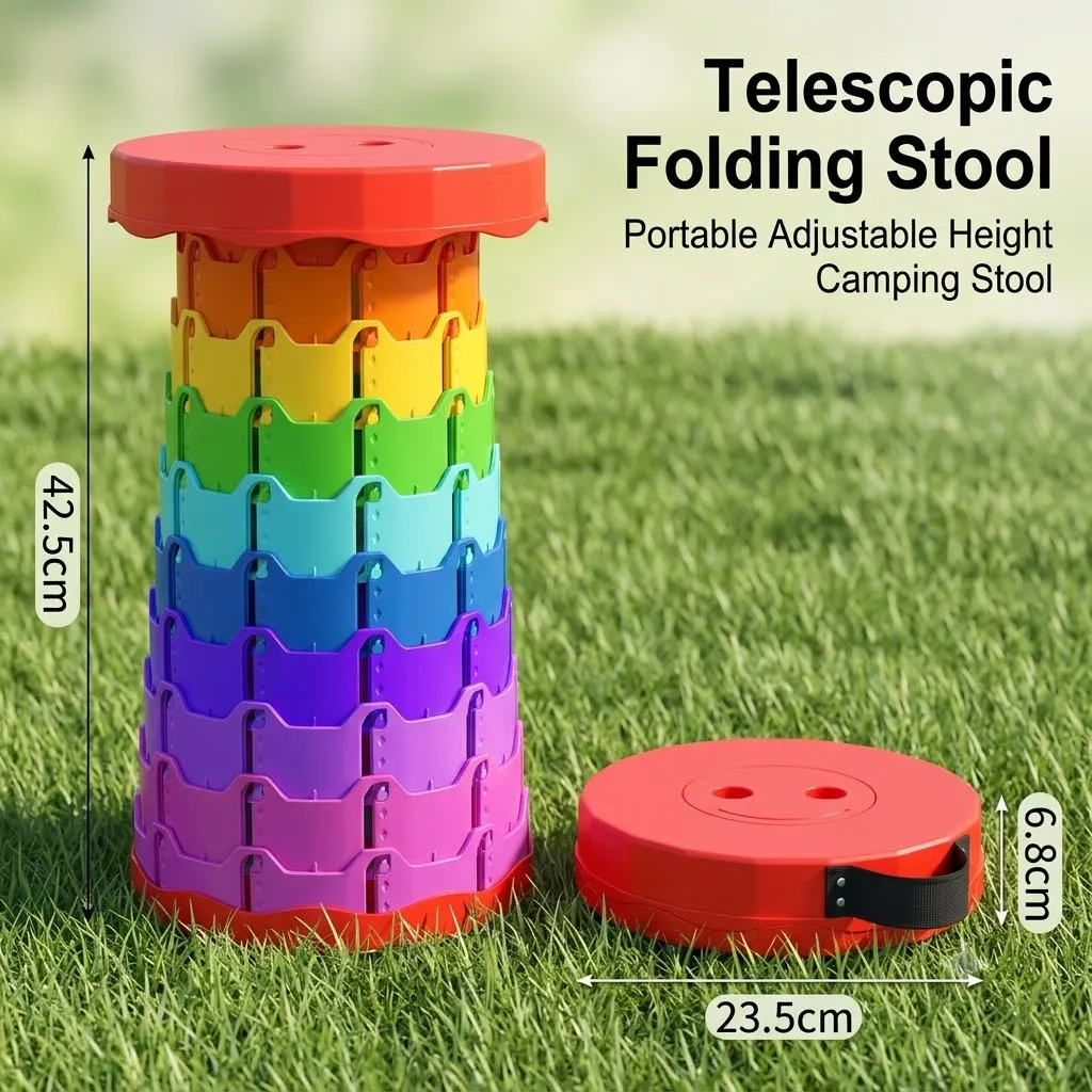 Telescopic Folding Stool Portable Adjustable Height Plastic Camping Stool for Travel Fishing Queueing Picnic Outdoor