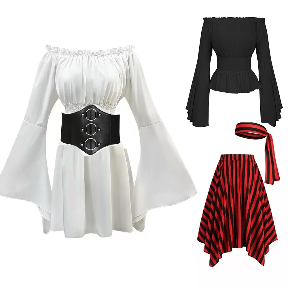 

Renaissance Blouse Peasant Women Off Shoulder Sleeves Shirt Boho Steampunk Pirate Medieval Cosplay Costume Corset Top Vintage
