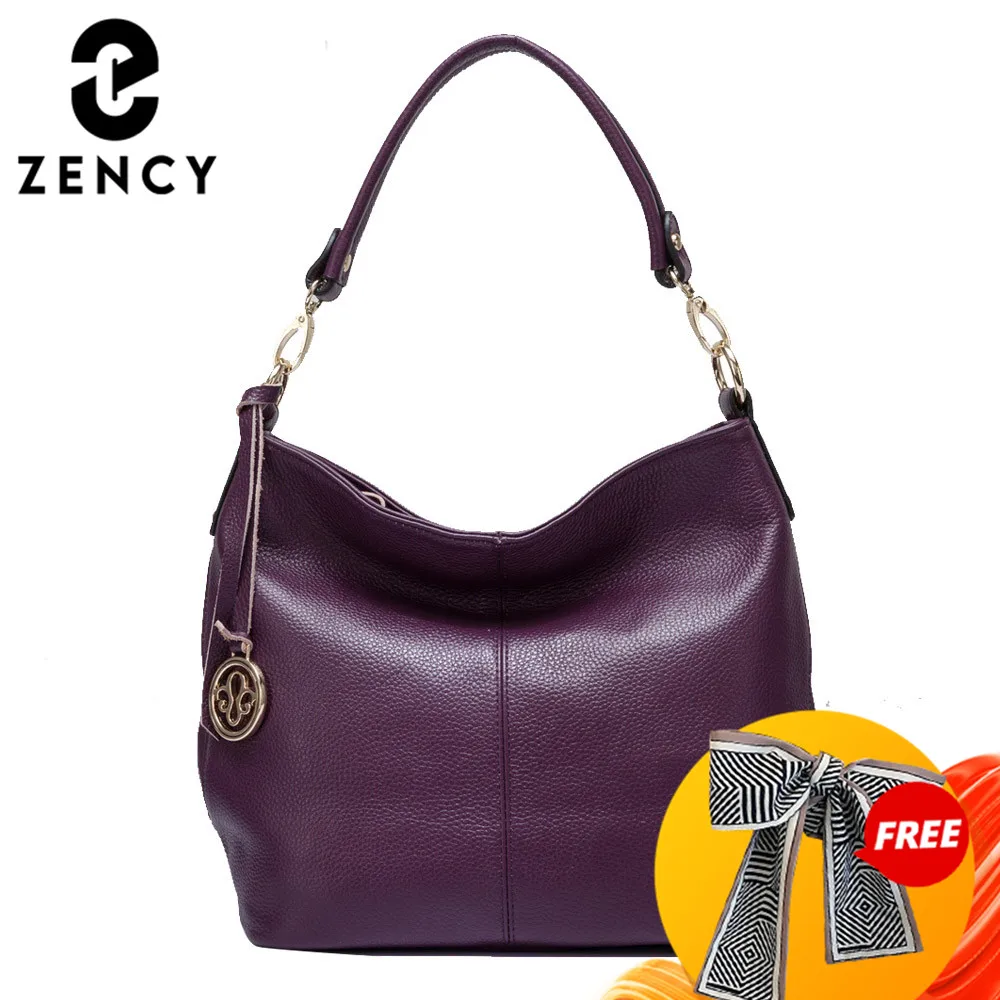 

Zency Fashion Purple Women Shoulder Bag 100% Genuine Leather Elegant Tassel Tote Handbag Crossbody For Shopper