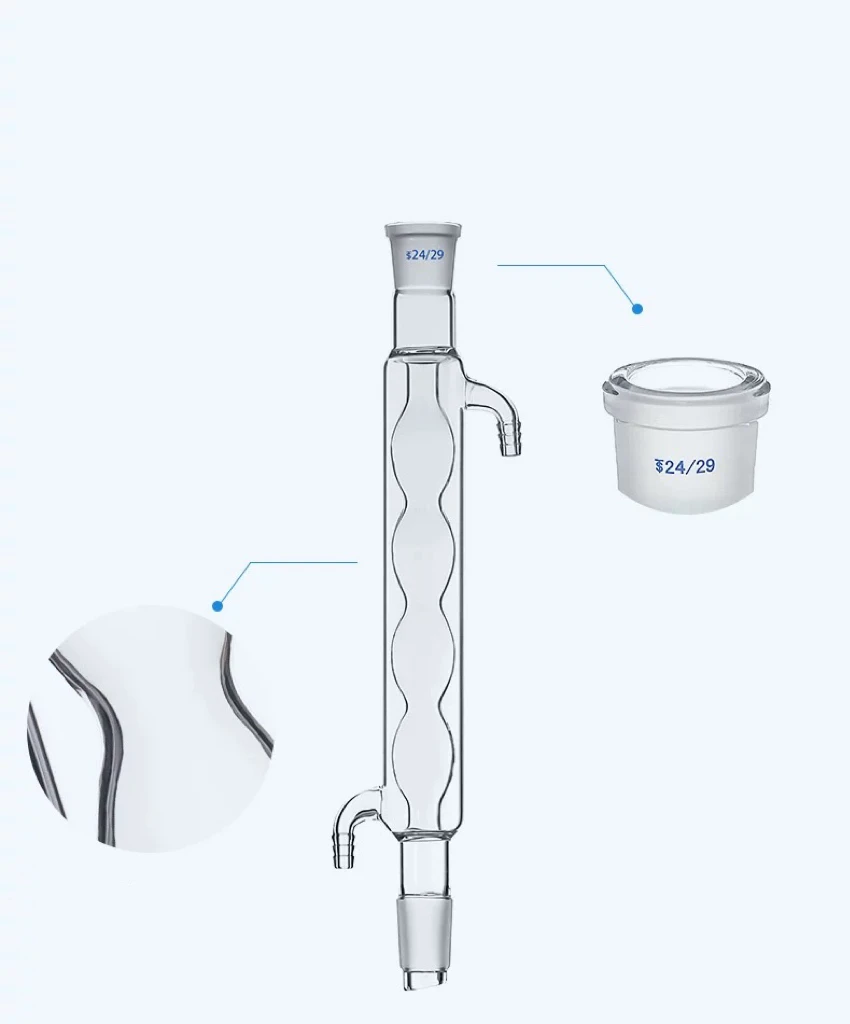 Tabung kondenser lurus kaca 200mm 19/26 24/29, tabung Kondensor serpentine